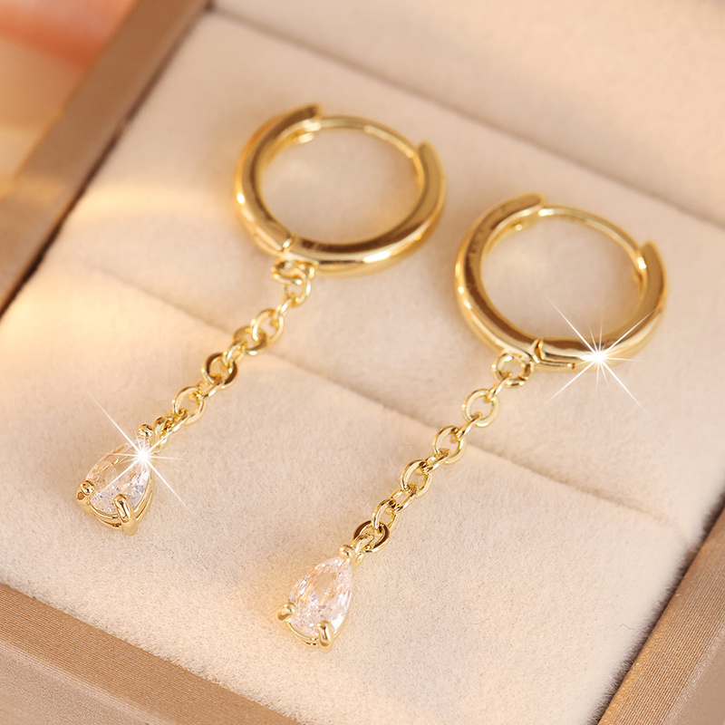 Women's Mini Huggie Hoop Dangle Earrings with Water Drop Design